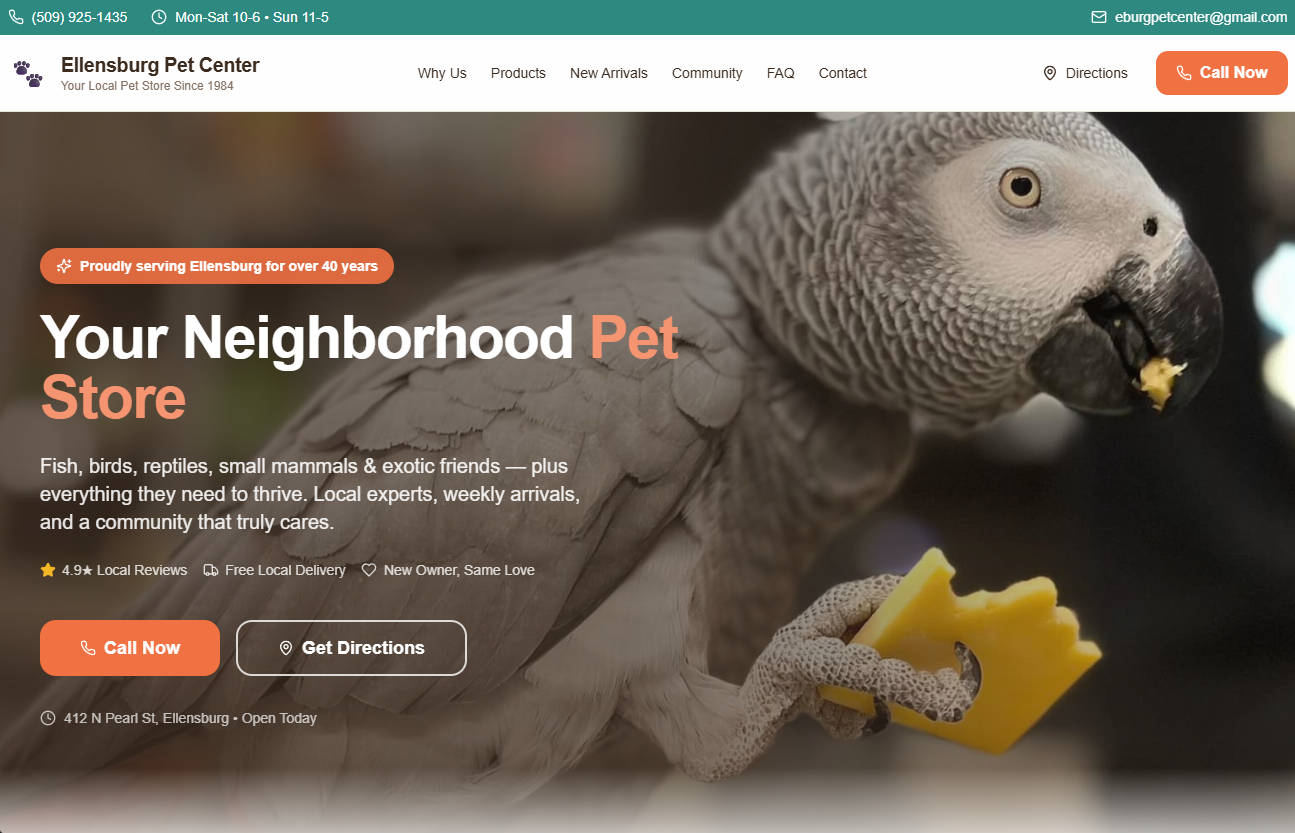 Ellensburg Pet Center website preview