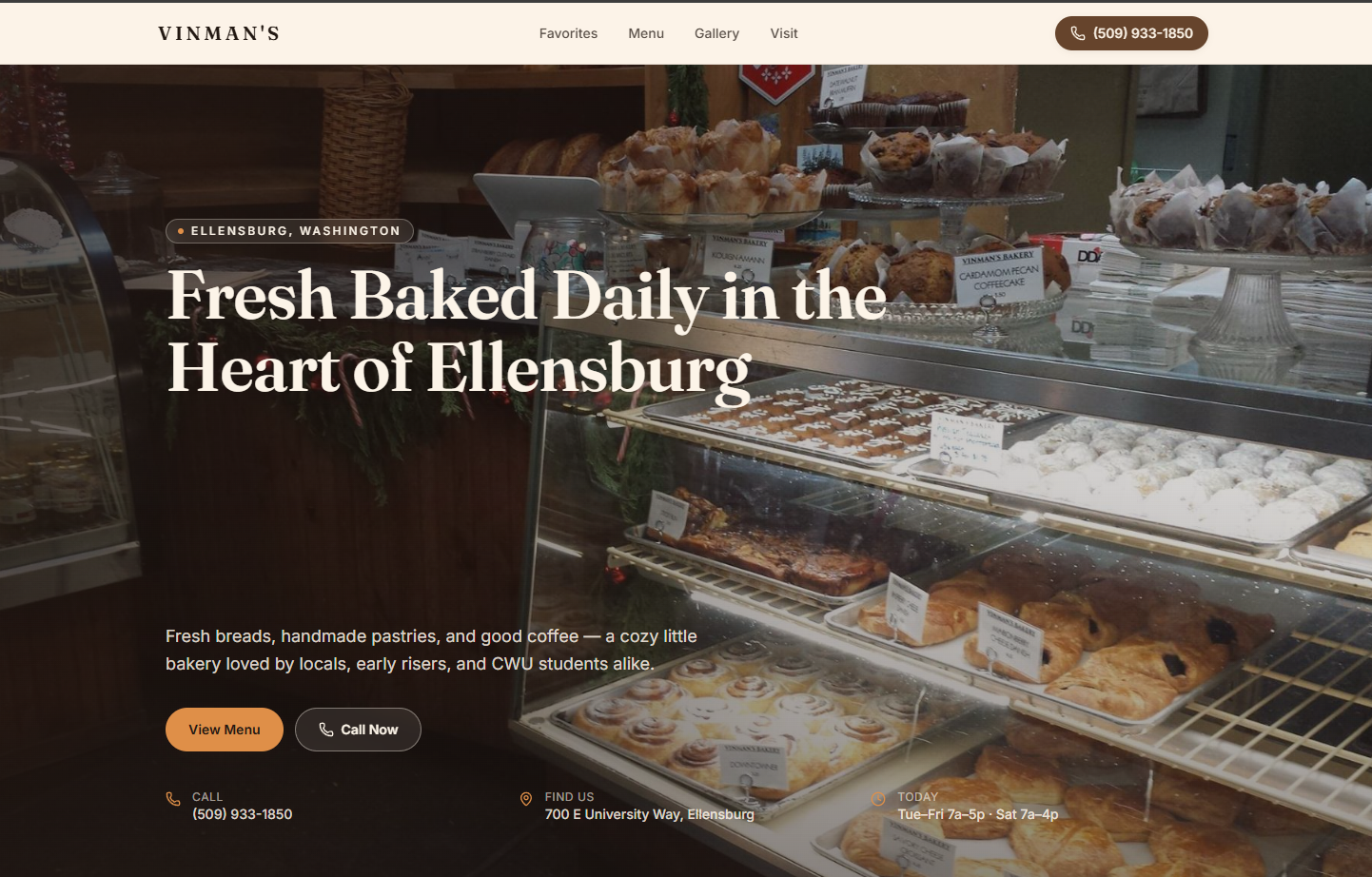Vinman's Bakery website preview
