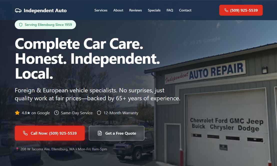 Independent Auto Repair website preview