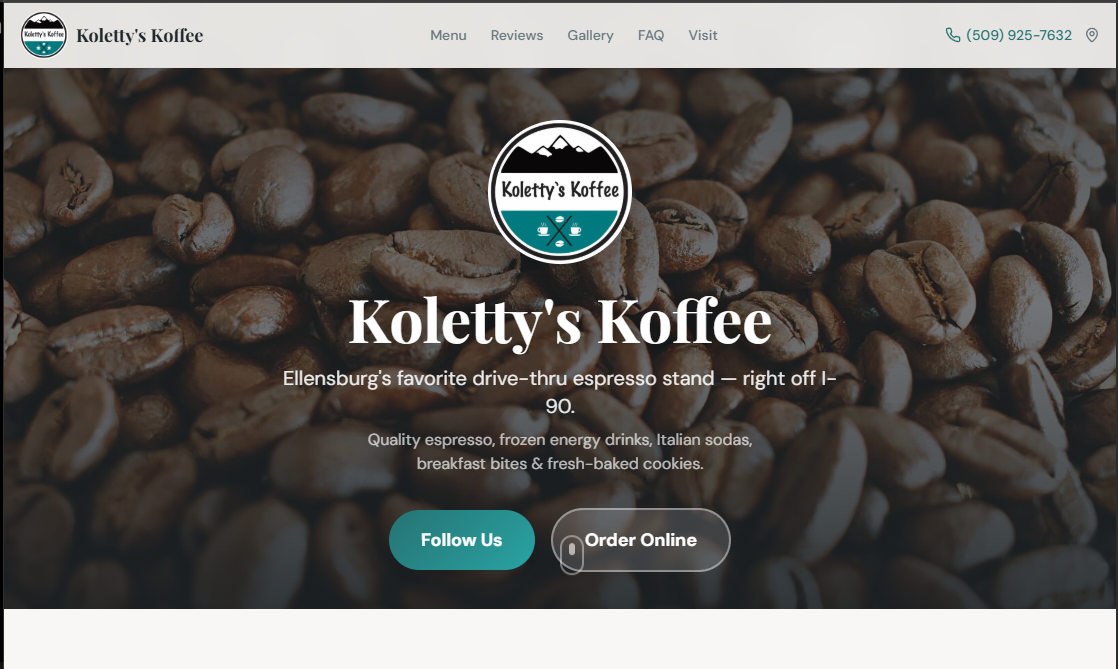 Koletty's Koffee website preview